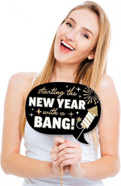 Big Dot of Happiness Funny Hello New Year - NYE Party Photo Booth Props Kit - 10 Piece