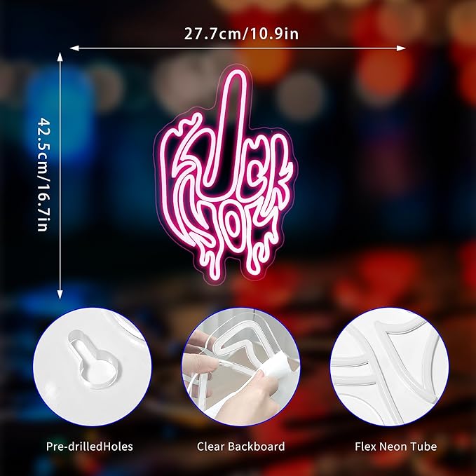 Finger Neon Sign, Neon Signs for Wall Decor Neon Pink LED Signs Room Neon Light Up Signs Home Decor for Bedroom Club Party Bar Shop USB Operated