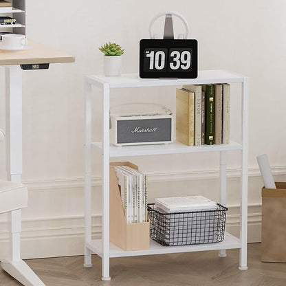 3-Tier Side Table Set of 2, Small End Table, Sofa Side Table for Narrow Spaces, Slim End Table, Nightstand Table, for Living Room Bedroom Office, White