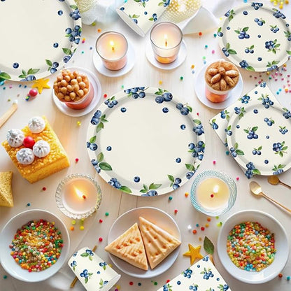 140CPS Blueberry Paper Party Supplies, Disposable Paper Blueberries Fruit Dessert Tableware Set,For Blue Berry Fruits Summer Spring Birthday Tea Party Bridal & Baby Shower Tableware