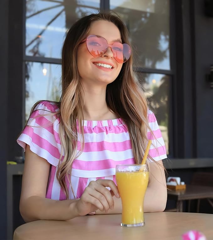 SUNOVELTIES 48 Pcs Heart Shaped Rimless Sunglasses Bulk Light Candy Color Frameless Glasses Colorful Party Eyewear for Women