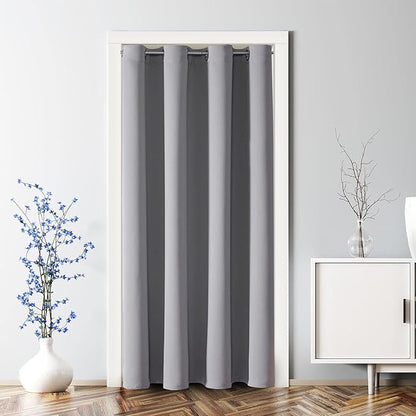 ChrisDowa Blackout Door Curtains for Doorway Privacy, Grommet Closet Curtains for bedroom closet door, Thermal Insulated Temporary Doorway Cover Room Divider Drapes (1 Panel, Light Grey, 34 x 80 Inch)