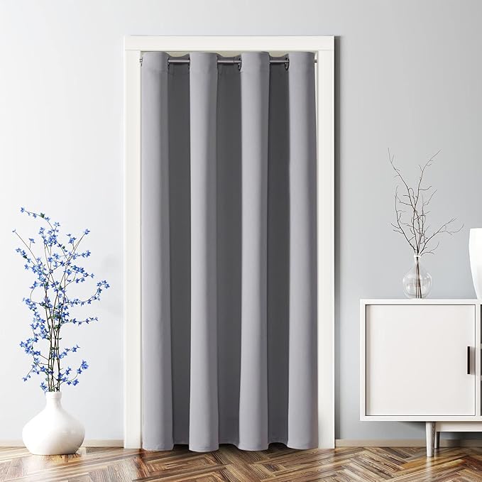 ChrisDowa Blackout Door Curtains for Doorway Privacy, Grommet Closet Curtains for bedroom closet door, Thermal Insulated Temporary Doorway Cover Room Divider Drapes (1 Panel, Light Grey, 42 x 80 Inch)