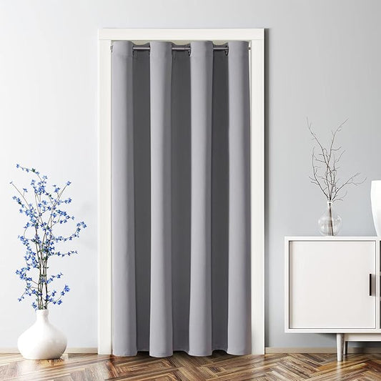 ChrisDowa Blackout Door Curtains for Doorway Privacy, Grommet Closet Curtains for bedroom closet door, Thermal Insulated Temporary Doorway Cover Room Divider Drapes (1 Panel, Light Grey, 42 x 80 Inch)