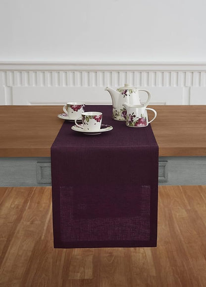 Solino Home Linen Chambray Burgundy Table Runner 132 Inches Long - Athena, 100% Pure Linen 14 x 132 Inch Table Runner for Fall, Autumn, Christmas, New Year