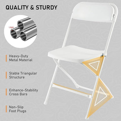 SEALAMB Plastic Folding Chairs 30 Pack, White Commercial Portable Indoor/Outdoor Chairs for Home Office, Wedding, Events Parties with Steel Frame, 350lbs Capacity (White-Plastic, 30 Pack)