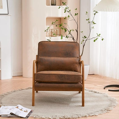Bonnlo Microfiber Rustic Accent Chairs Set of 2, Upholstered Mid Century Modern Lounge Chairs Reading Chairs Side Sitting Chair Solid Wood Farmhouse Armchairs for Living Room, Bedroom, Guest Room
