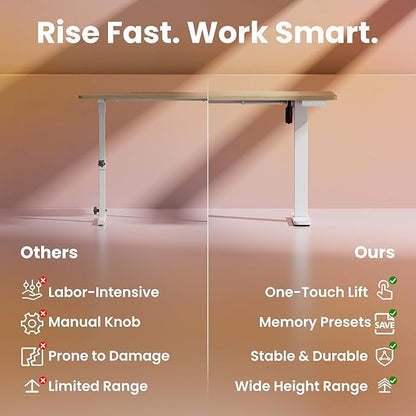HUANUO Electric Standing Desk, 55 x 24 Inch Height Adjustable Computer Desk with Storage Bag, 4 Height Memory Settings, Sit Stand Up Desk for Home Office, Light Walnut