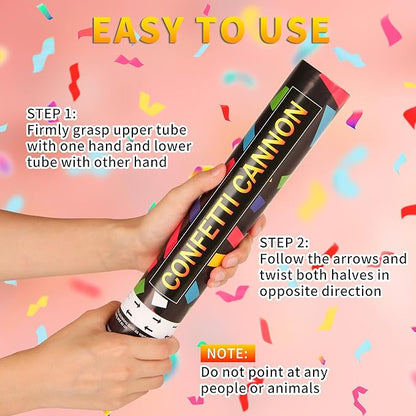 6 Pack 12 Inch Confetti Cannon Multicolor Confetti Popper Party Shooter for Wedding Birthday Graduation Celebration, These Pack of 6 Confetti cannon with Biodegradable Paper Launches 16 ft