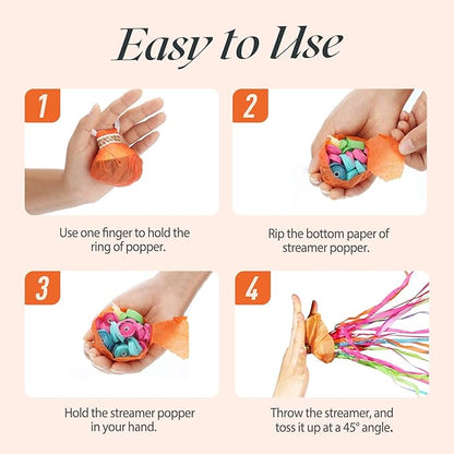 30Pack Colorful Streamer Poppers, No Mess Multi-Color Paper Crackers, Hand Throw Confetti Streamers for Birthday, Wedding, Party Celebrations