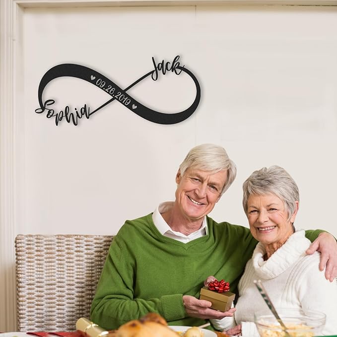 Personalized Anniversary Wedding Gifts for Couples, Metal Signs Customized with Couples Name and Date, Wedding Sign, Infinity Heart Metal Wall Decor, Engagement Bridal Shower Gifts Color04