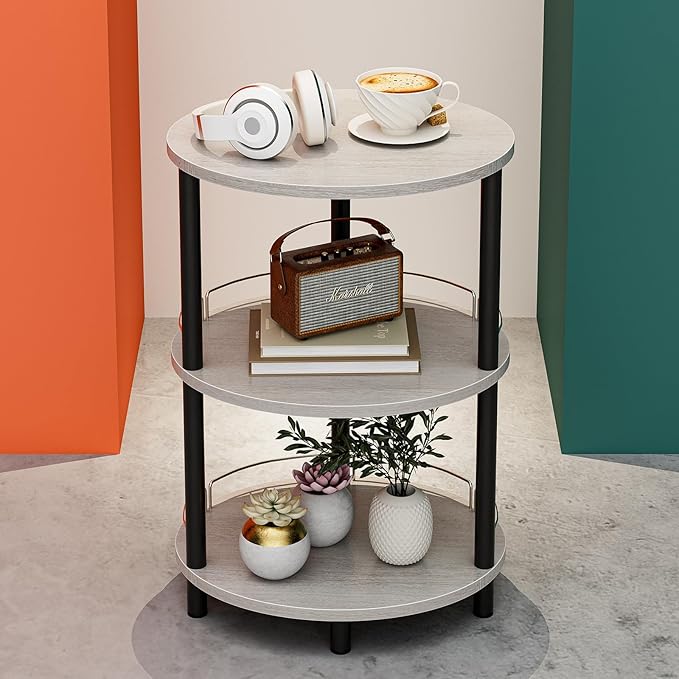Small Nesting Coffee Table - 3-Tier Oval Accent Table for Small Spaces, Rustic Wood and Metal Couch End Table, Nightstand for Bedroom or End Table Living Room, Easy to Assemble, Greige