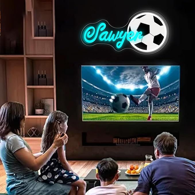 Custom Name Neon Sign, Personalized Soccer Neon Light for Wall Decor, Customizable Sports Led Light Up Signs for Soccer Player Present Kids Boys Bedroom Birthday Party Man Cave Bar Fans Club