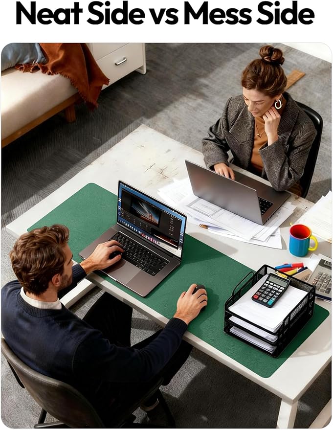 YSAGi Leather Desk Pad Protector, Office Desk Mat, Large Mouse Pad, Non-Slip PU Leather Desk Blotter, Laptop Desk Pad, Waterproof Desk Writing Pad for Office and Home (Jade Green, 35.4" x 17")