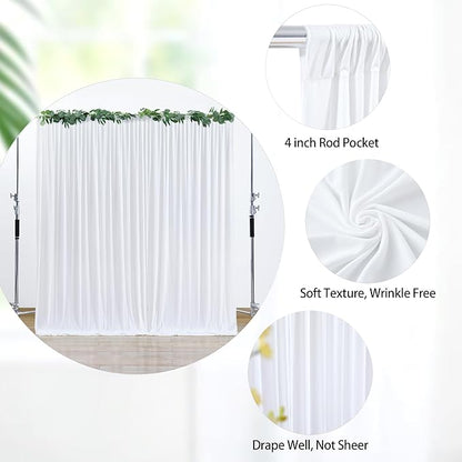 32 x 10ft White Backdrop Curtains for Wedding Photo Background Curtains Wrinkle Resistant Polyester Backdrop Curtains for Party Baby Shower Photoshoot Events Decor, 8 Panels-W4' x H10'