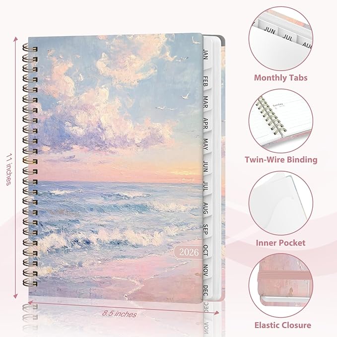 2026 Planner, Weekly and Monthly Calendar Agenda Book, Jan 2026 - Dec 2026, Hardcover Planning Academic Planner for Office School Supplies and Desk Accessories - A5 (6.3'' x 8.5'')