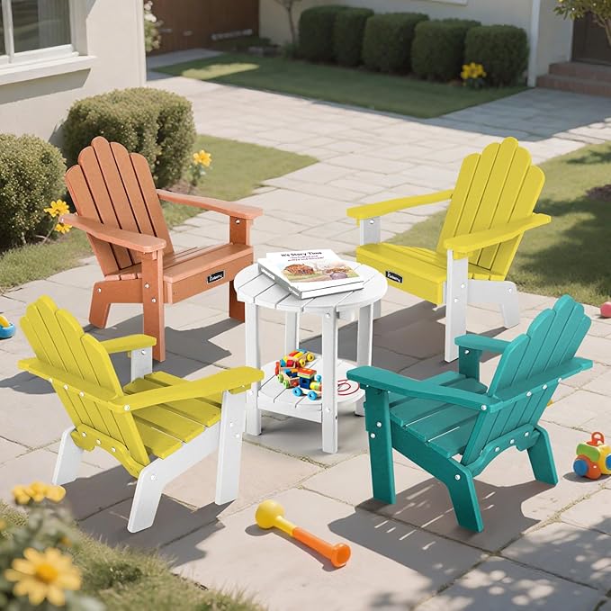 FUNBERRY Kids Outdoor Chair, CPC Certified HDPE Kids Adirondack Chairs, All Weather Easy Installation Toddler Outdoor Chair with Ergonomic Design for Patio, Garden, Picnic, Backyard, Beach