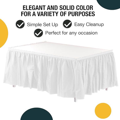 Exquisite Ruffle Table Skirt White 2 Pack 14 Ft Long Table Skirts for Rectangle Tables 6ft Plus or Round Tables Skirts with Adhesive Strip for Gender Reveal Decor & Happy Birthday Parties