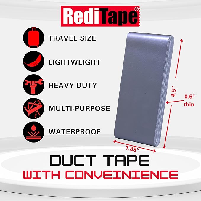 Travel Size Pocket Duct Tape Colors 2-Pack – Flat Compact Small Mini Roll - for Repairs Camping Emergency EDC DIY Crafts - 1.88 inch x 5 Yards per Flat Pack (Silver & Black)