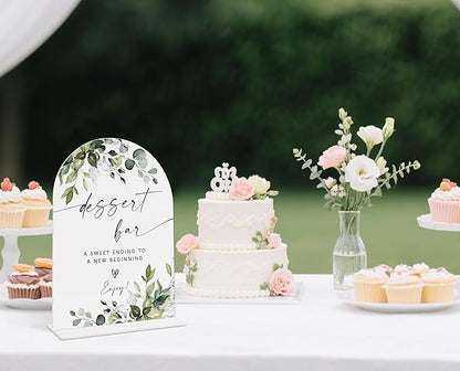 Wedding Signs for Reception, Green Leaves Dessert Bar Sign, Wedding Reception Signage, Bridal Shower Table Decorations with Base, Dessert Bar Supplies for Bridal Shower Events and Ceremony, 06