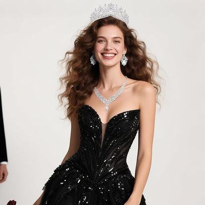 Kamirola Tiaras and Crowns for Women,Tiaras Earrings Necklace, Crystal Bridal Jewelry Set, Costume Party Halloween Prom Pageant Jewelry for Women TR80