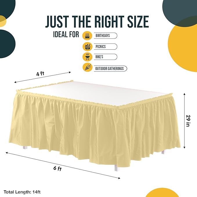 Exquisite Ruffle Table Skirt Light Yellow 2 Pack 14 Ft Long Table Skirts for Rectangle Tables 6ft Plus or Round Tables Skirts with Adhesive Strip for Gender Reveal Decor & Happy Birthday Parties