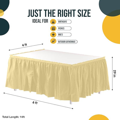 Exquisite Ruffle Table Skirt Light Yellow 48 Pack 14 Ft Long Table Skirts for Rectangle Tables 6ft Plus or Round Tables Skirts with Adhesive Strip for Gender Reveal Decor & Happy Birthday Parties