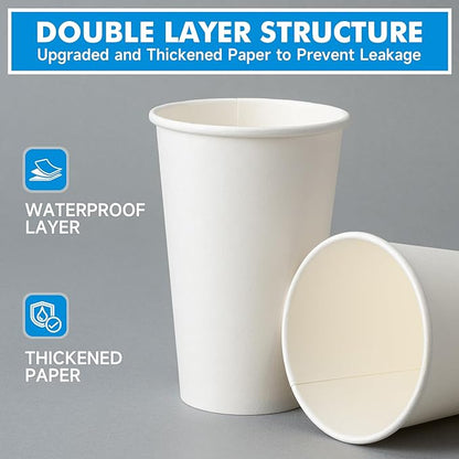 RACETOP Coffee Cups with Lids 16 oz 100 Pack, Disposable Paper Cups with Lids, To Go Hot Cups for Home/Office