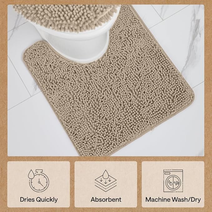 GORILLA GRIP Bathroom Rug Sets, Soft Chenille 2 Piece Area Rugs Set, Toilet Base Mat and 30x20 Carpet, Absorbent Microfiber Washable Mats Dry Quickly, Home Décor and Bath Room Accessories, Gray Beige