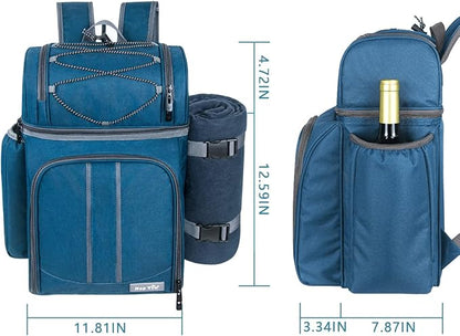 Hap Tim Picnic Basket Backpack for 2 Person with Insulated Leak Proof Cooler Compartment,Wine Holder,Fleece Blanket,Cutlery Set, Engagement Gifts, Mr and Mrs Gifts, Couples Gifts, Blue (36083-BL2)