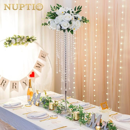 NUPTIO Silver Crystal Flower Vases for Weddings, 2 Pcs 39.4in Tall, Elegant Party Decorations