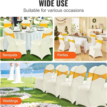 VEVOR 100 PCS Beige Chair Covers Polyester Spandex Chair Cover Stretch Slipcovers for Wedding Party Dining Banquet Chair Flat-Front Covers