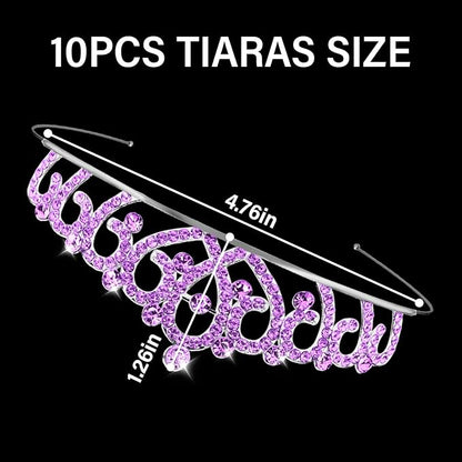 10 Pcs Purple Crowns Rapunzel Tiaras Headband for Women Girls - Bulk Princess Tiara with Purple Crystals for Rapunzel Outfits Costumes Prom Pageants Halloween Cosplay Parties