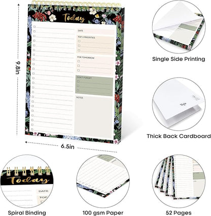 Taja To Do List Notepad - To Do List Notebook for Work with 52 Sheets, 9.8" x 6.5", Undated Daily Planner Perfect for Daily Tasks and Goal Setting, Notepad Suitable for Office, Home & School - Forest Bloom