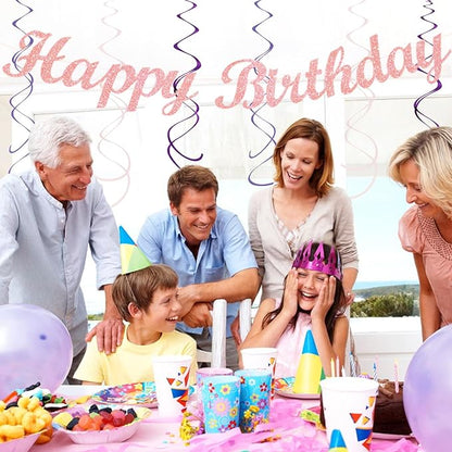 Purple Lilac-Lavender Pink Women Birthday Party-Decorations - 21pcs Happy Banner,Paper Lanterns Honeycomb,Tissue Pom Poms Flower Fan,Classroom Hanging Streamers Garland,Girls Decor Supplies Huglony