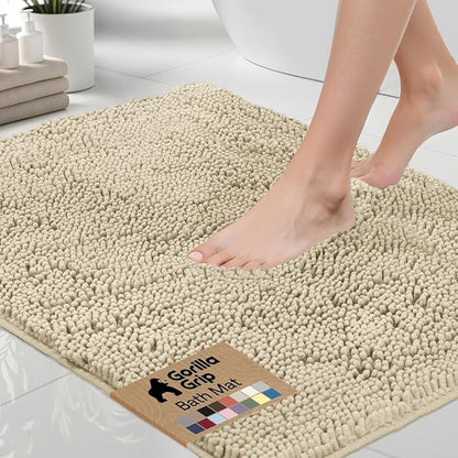 GORILLA GRIP Bath Rug Mat 60x24, Thick Soft Absorbent Chenille, Quick Dry Microfiber Mats, Rubber Backing Machine Washable Shower Floor Rugs, Bathmat Runner, Bathroom Home Decor Accessories, Sand