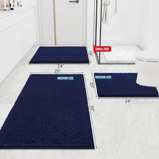 Smiry Luxury Chenille Bathroom Rugs 59x24, Extra Soft and Absorbent Shaggy Bath Mat, Machine Washable, Non-Slip Plush Carpet Runner for Tub, Shower, and Floor, Home Decor Accessories, Navy Blue