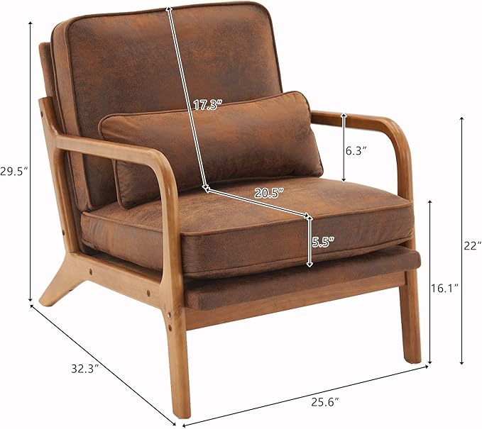 Bonnlo Microfiber Rustic Accent Chairs Set of 2, Upholstered Mid Century Modern Lounge Chairs Reading Chairs Side Sitting Chair Solid Wood Farmhouse Armchairs for Living Room, Bedroom, Guest Room