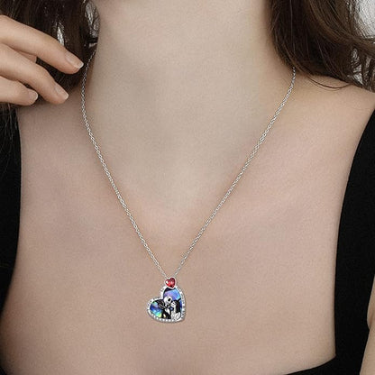 LILALO Christmas Gifts Nightmare Necklace Sterling Silver Abalone Shell Crystal Jack and Sally Necklace Jack Skellington Skull Jewelry Skull Necklaces for Women