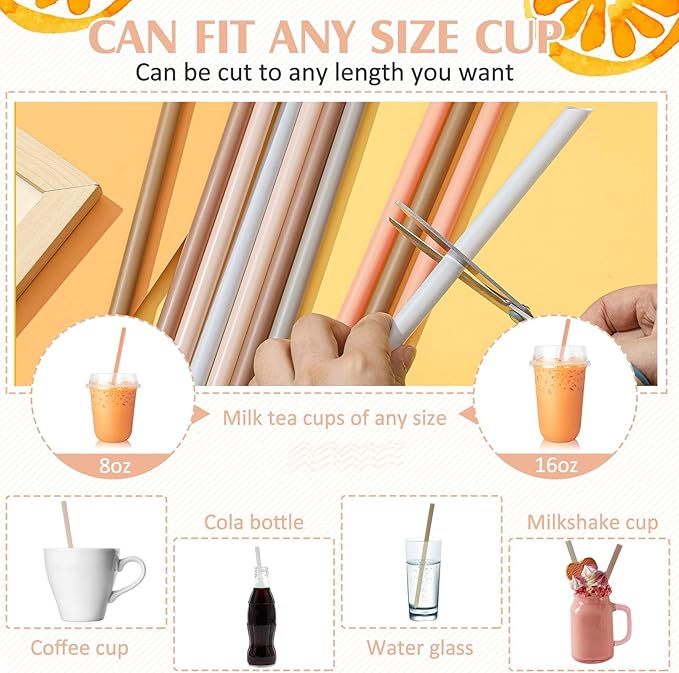 Tessco for you 600 Pcs 9.84 Inch Smoothie Straws Bulk Disposable Bubble Tea Straws Large Plastic Individually Wrapped Colorful for Tall Homemade Milkshakes(Boho Color)