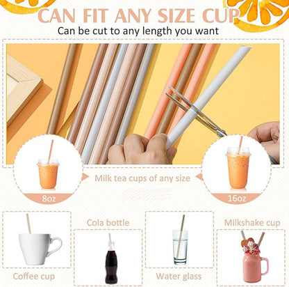Tessco for you 600 Pcs 9.84 Inch Smoothie Straws Bulk Disposable Bubble Tea Straws Large Plastic Individually Wrapped Colorful for Tall Homemade Milkshakes(Boho Color)