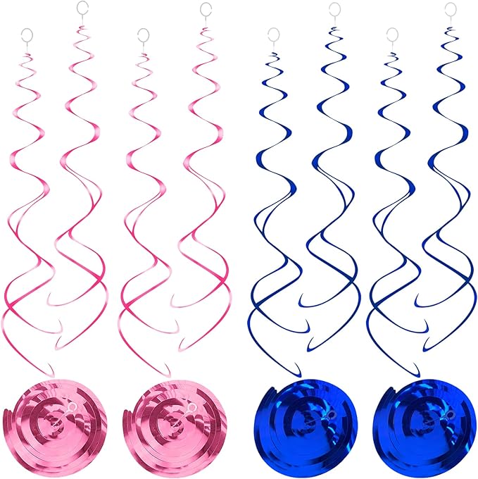 30pc Hanging Swirl Decorations Pink and Blue Swirl Streamers Party Decorations for Baby Shower, Birthday Party
