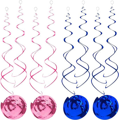 30pc Hanging Swirl Decorations Pink and Blue Swirl Streamers Party Decorations for Baby Shower, Birthday Party