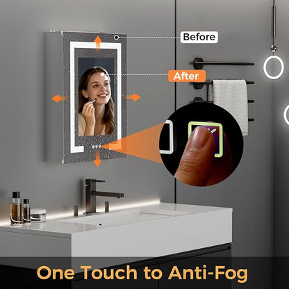 New LED Bathroom Mirror 20 * 30 Stepless Dimmable Wall Mirrors with Anti-Fog, Shatter-Proof, Memory, 3 Colors, Memory Function, Water Proof, Decor Vanity Mirror