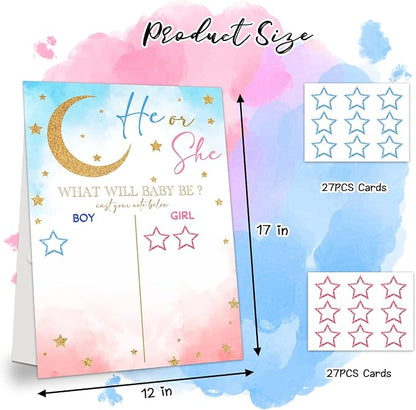 LNOKRIM Gender Reveal Party Games, Twinkle Little Star Theme Baby Gender Reveal Voting Board Sign, 48 Boy Girl Voting Stickers, He or She, Gender Reveal Party Centerpiece Decorations (12x17)