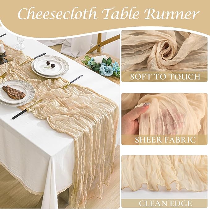 Champagne Cheesecloth Table Runner Fall Thanksgiving Cheese Cloth Table Runner 10ft Boho Sheer Gauze Runner 120 Inches Long for Bridal Shower Wedding Baby Shower Parties Decor
