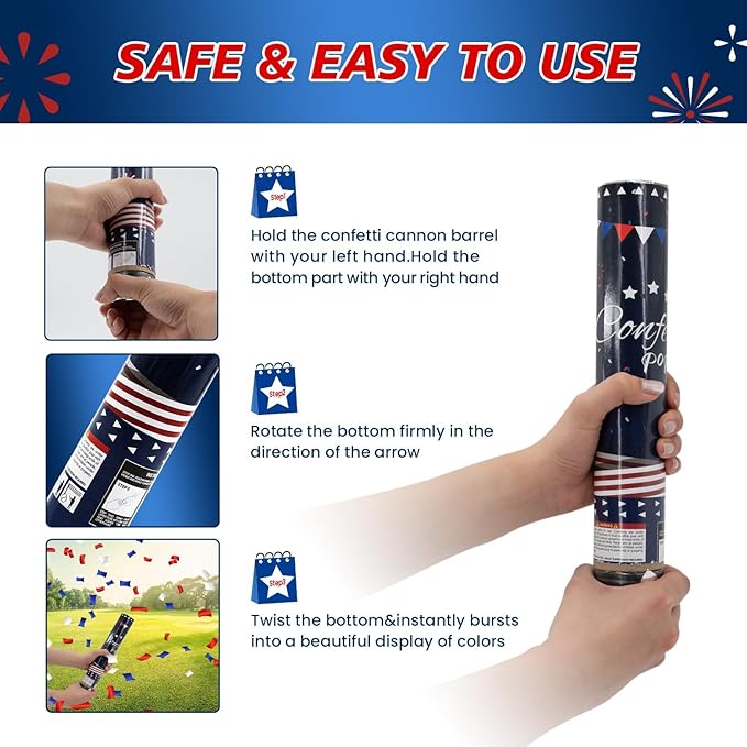 Confetti Cannon 12 Pack Party Poppers 4th of July Patriotic Confetti Poppers for July 4th Decor Biodegradable Poppers Red White Blue Independence Day Confetti Shooter for Celebration Party Decorations