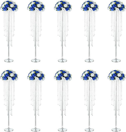 NUPTIO Silver Vases for Centerpieces Wedding - 10 Pcs 39.4in Tall Vase for Tables - Flower Stand Chandelier for Weddings