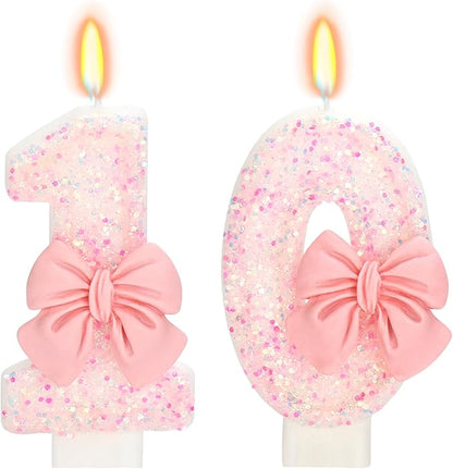 Birthday Candle for Cake, Pink Bow Number Candles, 2.76 inch Number Happy Birthday Candle, Cake Topper Decoration for Birthday Party (Number 10)