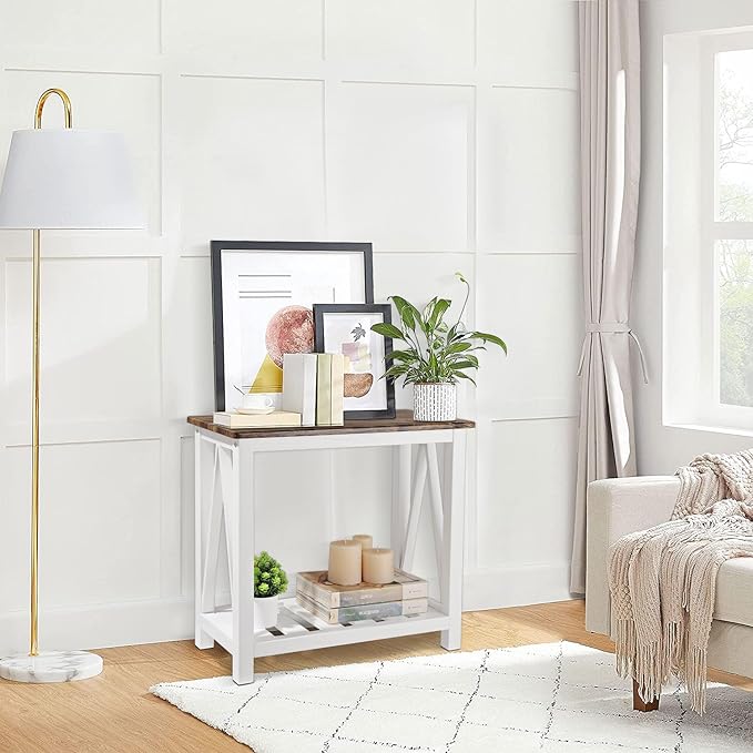Narrow End Table Rectangular Side Tables for Small Spaces Wood Framed Night Stands Sofa Bedside Table for Living Room Brown Smooth Tabletop Industrial Accent Furniture for Bathroom Bedroom